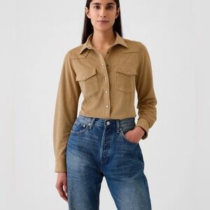 Gap Heritage Fall Vegan Suede Western Rodeo Pearl Snap Down Shirt Top NWT LP